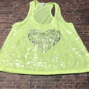 ❤️dELia*s Neon Green Tank w/ Clear Sequins and Leopard Sequin Heart Size…